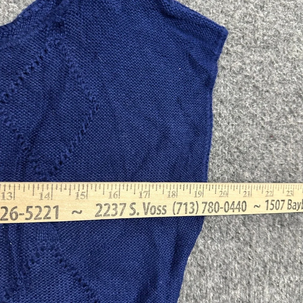Barry & Me Sweater Vest Womens Size M Blue Diamond Pointelle Knit Made in USA